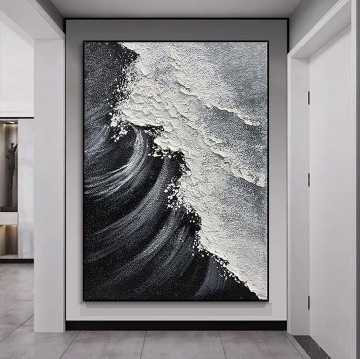 Noire et blanche œuvres - Noir blanc Plage vague sable 01 décoration murale